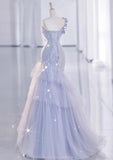 Light Lilac One Shoulder Tulle Sequin Mermaid Long Party Dress HZ0319