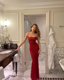 Sexy Red Spaghetti Straps Lace Mermaid Long Evening Party Dress HZ0319