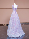 Light Purple Straps A-Line Lace Sequins Floral Long Formal Party Dress HZ0319