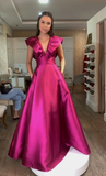Fuchsia V Neck A-Line Satin Long Formal Party Dress Evening Gown HZ0319