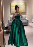 Green Satin Strapless A-Line Long Formal Party Dress Evening Gown HZ0319