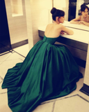Green Satin Strapless A-Line Long Formal Party Dress Evening Gown HZ0319
