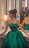 Green Satin Strapless A-Line Long Formal Party Dress Evening Gown HZ0319