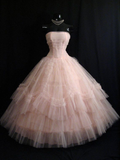 Lovely Pink Strapless A-Line Midi Party Gown Princess Birthday Dress HZ0319