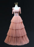 Pink Straps A-Line Velvet Long Party Gown Princess Birthday Dress HZ0319