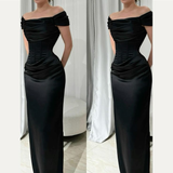 Black Off Shoulder Mermaid Satin Long Formal Evening Party Dress HZ0319