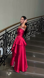 Charming Red Strapless A-Line Satin Long Formal Evening Party Dress HZ0319