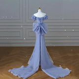Blue Off Shoulder Mermaid Sequins Long Formal Evening Gown HZ0319