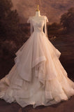 Stunning Straps A-Line Tulle Ruffles Wedding Dress Evening Gown HZ0319