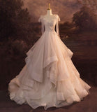 Stunning Straps A-Line Tulle Ruffles Wedding Dress Evening Gown HZ0319