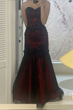 Wine Red Sweetheart Mermaid Lace Satin Long Party Dress Evening Gown HZ0319