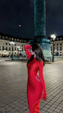 Sexy Red Long Sleeves Lace Satin Mermaid Long Evening Party Dress HZ0319