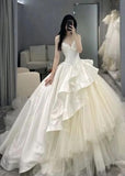 Gorgeous White A-Line Tulle Satin Ball Gown Wedding Dress HZ0319