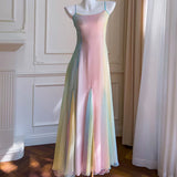 Colorful Spaghetti Straps A-Line Cute Long Party Dress HZ0319