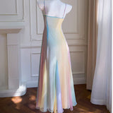 Colorful Spaghetti Straps A-Line Cute Long Party Dress HZ0319