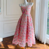 Pink Spaghetti Straps Rose A-Line Floral Birthday Outfits Party Dress HZ0319