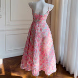 Pink Spaghetti Straps Rose A-Line Floral Birthday Outfits Party Dress HZ0319