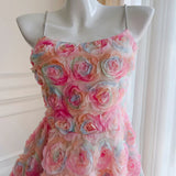Pink Spaghetti Straps Rose A-Line Floral Birthday Outfits Party Dress HZ0319