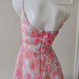 Pink Spaghetti Straps Rose A-Line Floral Birthday Outfits Party Dress HZ0319