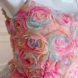 Pink Spaghetti Straps Rose A-Line Floral Birthday Outfits Party Dress HZ0319