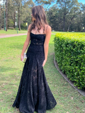 Black Spaghetti Straps A-Line Long Prom Dress Evening Gown HZ0319