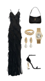 Black Spaghetti Straps Sheath Ruffles Long Prom Dress Evening Gown HZ0319