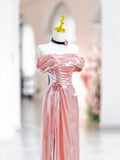 Pink Off the Shoulder Mermaid Party Dress Beautiful Long Evening Party Dress, HZ0319
