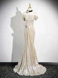 Mermaid Off the Shoulder Party Dress, Beautiful Champagne Evening Party Dress, HZ0319