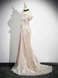 Mermaid Off the Shoulder Party Dress, Beautiful Champagne Evening Party Dress, HZ0319