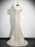 Mermaid Off the Shoulder Party Dress, Beautiful Champagne Evening Party Dress, HZ0319