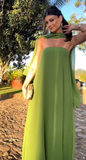 Green Strapless A-Line Chiffon Long Party Dress Wedding Guest Dress, HZ0319