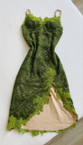 Green Spaghetti Straps Lace Sheath Party Dress Evening Gown, HZ0319