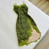 Green Spaghetti Straps Lace Sheath Party Dress Evening Gown, HZ0319