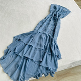 Blue Strapless Chiffon Mermaid Long Party Dress Evening Gown, HZ0319
