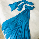 Blue Spaghetti Straps A-Line Chiffon Long Party Dress Evening Gown, HZ0319