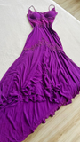 Purple Spaghetti Straps Appliques Long Party Dress Evening Gown, HZ0319