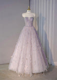 Stunning Strapless A-Line Tulle Long Prom Dress Evening Gown, HZ0319