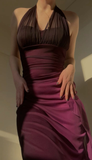 Elegant Dark Purple Halter Sheatn Vintage Long Party Dress, HZ0319