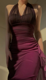 Elegant Dark Purple Halter Sheatn Vintage Long Party Dress, HZ0319
