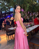 Lovely Pink Strapless A-Line Satin Long Party Dress, HZ0319