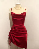 Wine Red Straps Sheath Satin Short Party Dress Homecoming Dress, HZ0319