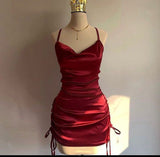 Wine Red Straps Sheath Satin Short Party Dress Homecoming Dress, HZ0319