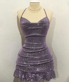 Lovely Halter Shiny Sheath Short Party Dress Homecoming Dress, HZ0319