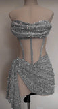 Pink Strapless Sequins Homecoming Dress Short Party Dress, HZ0319