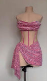 Pink Strapless Sequins Homecoming Dress Short Party Dress, HZ0319