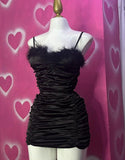 Black Straps Feather Sheath Satin Short Party Dress Homecoming Dress, HZ0319