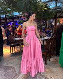 Lovely Pink Strapless A-Line Satin Long Party Dress, HZ0319