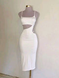 White Spaghetti Straps Sheath Cocktail Dress Evening Party Dress, HZ0319