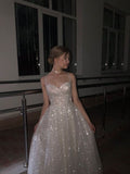 Shiny A-Line Spaghetti Straps Long Party Dress Formal Evening Gown, HZ0319