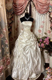 Ivory Strapless A-Line Satin Vintage Long Wedding Dress, HZ0319
